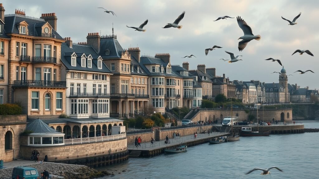 Dinard elegáns Belle Époque villák a francia tengerparton, madarakkal