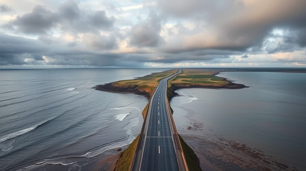A Passage du Gois út a Noirmoutier-szigeten, Franciaországban.