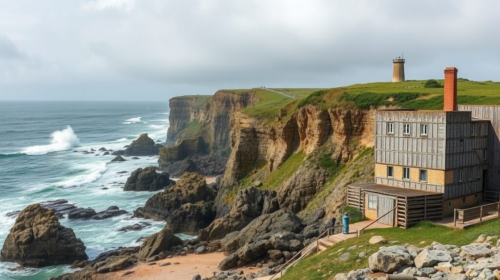 Quiberon Côte Sauvage sziklás tengerpart és világítótorony