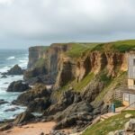 Quiberon Côte Sauvage sziklás tengerpart és világítótorony