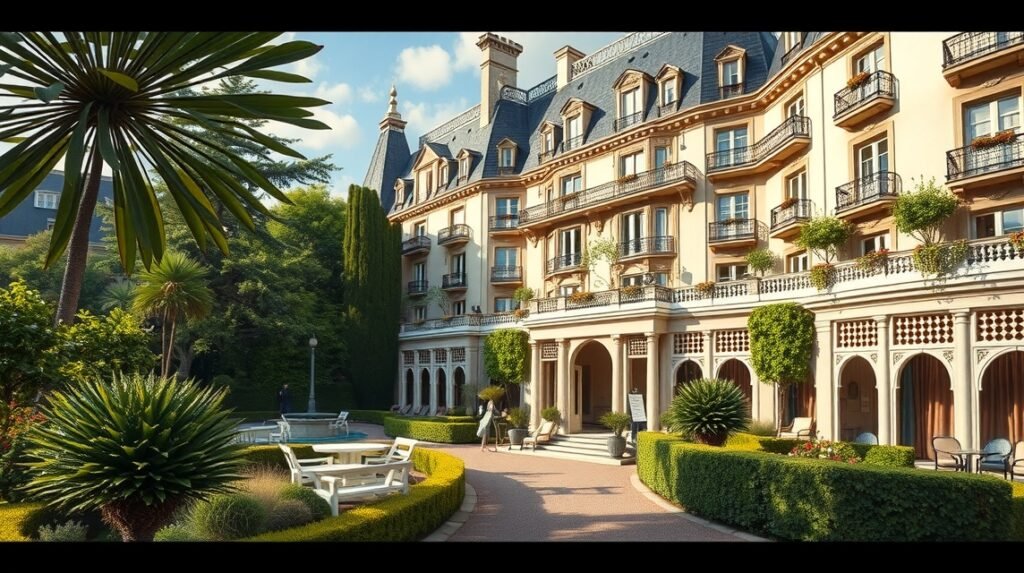 A Grand Hôtel gyönyörű homlokzata Cabourgban, Franciaországban.