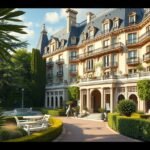 A Grand Hôtel gyönyörű homlokzata Cabourgban, Franciaországban.