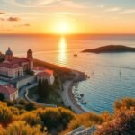 Napóleon szülővárosának naplementéje Ajaccio, Korzika felett.