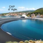 Cap d’Agde lenyűgöző strandja fekete vulkáni homokkal és tiszta vízzel.