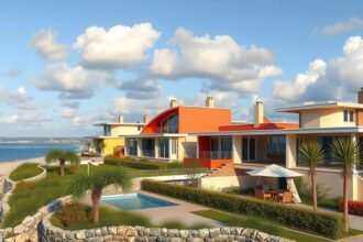 Modernista házak a Royan-i torkolat mellett, napfényes tengerre néző kilátással.