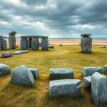 Carnac megalitikus kősorok a homokos tengerpart mellett