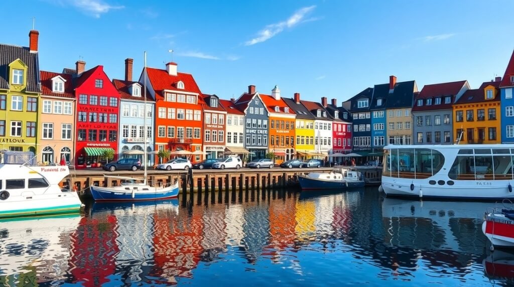 Koppenhága Nyhavn színes házai és csatornái