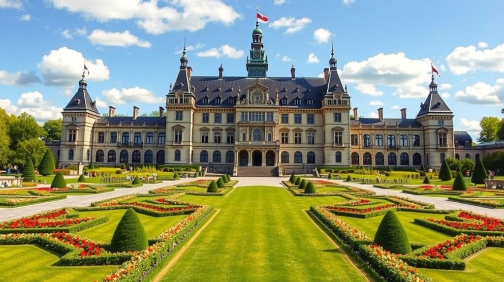 A Rosenborg kastély gyönyörű külseje és kertje Koppenhágában.