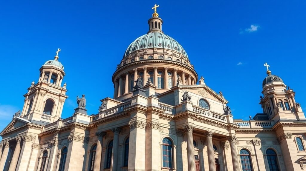 A Márványtemplom (Frederiks Kirke) impozáns kupolája Koppenhágában.