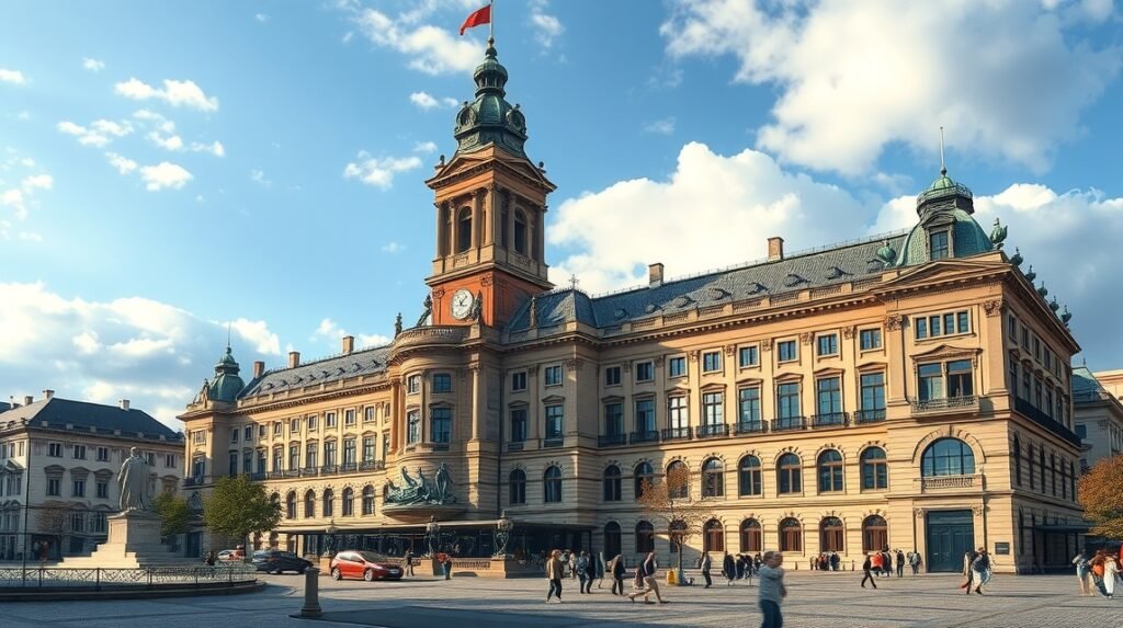 A Christiansborg palota kívülről, Koppenhágában, Dánia.