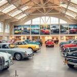 A Bornholmi Autómúzeum belső tere, veterán autók gyűjteménye