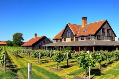 A Lille Gadegård borászat Aakirkebyben, dán szőlőültetvényekkel.