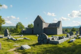 Gamleborg várromjai Aakirkebyben, Dánia, a 10. századból.