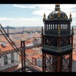 A Santa Justa felvonó vasszerkezete Lisszabon felett