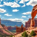 Vörös sziklák és természetes ívek a Utah-i tájban