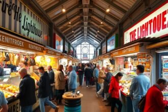 Street food stands at The Lighthouse in Aalborg, Denmark