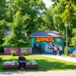 Karolinelund városi park élénk graffiti művészettel Aalborgban