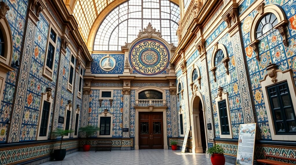 Az Museu do Azulejo belső terének gyönyörű csempéi Lisszabonban.