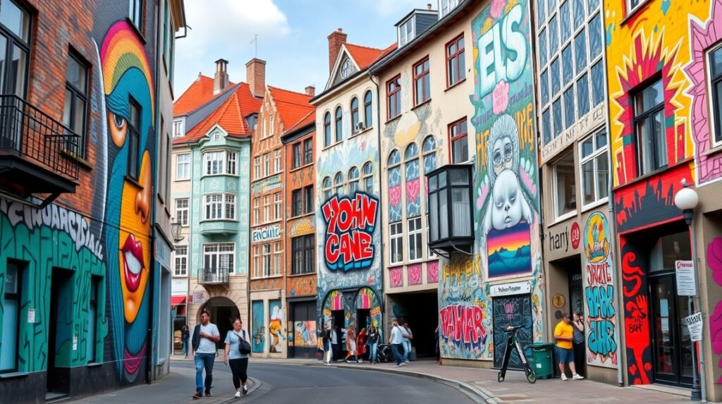 Színes falfestmények Aalborg belvárosában, városi kultúra