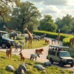 Autós szafari a Givskud Zoo-ban Billund közelében, sokféle állattal.