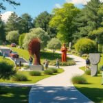 Modern szobrok a billundi Szoborparkban természetes környezetben