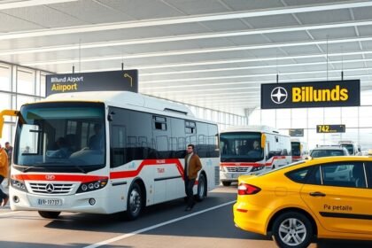Billund repülőtér közlekedési lehetőségei, buszok és taxik