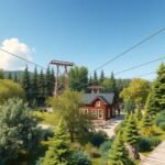 Látvány a HighPark Sønderjylland kalandpark lombpályáival és tájaival.