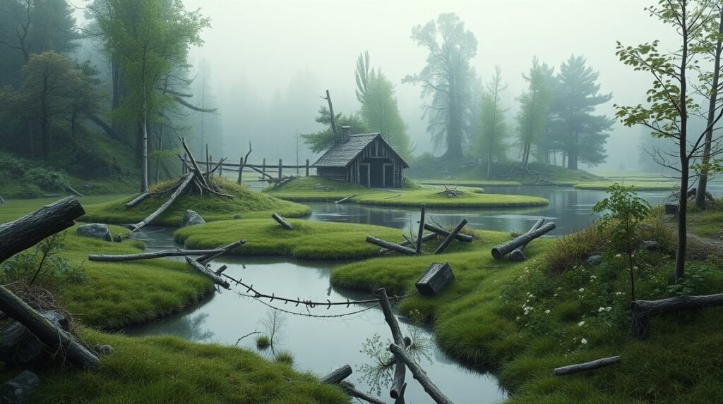 Rejtett láp Blåkrog közelében, ahol vaskori fegyveráldozatok története vár felfedezésre.