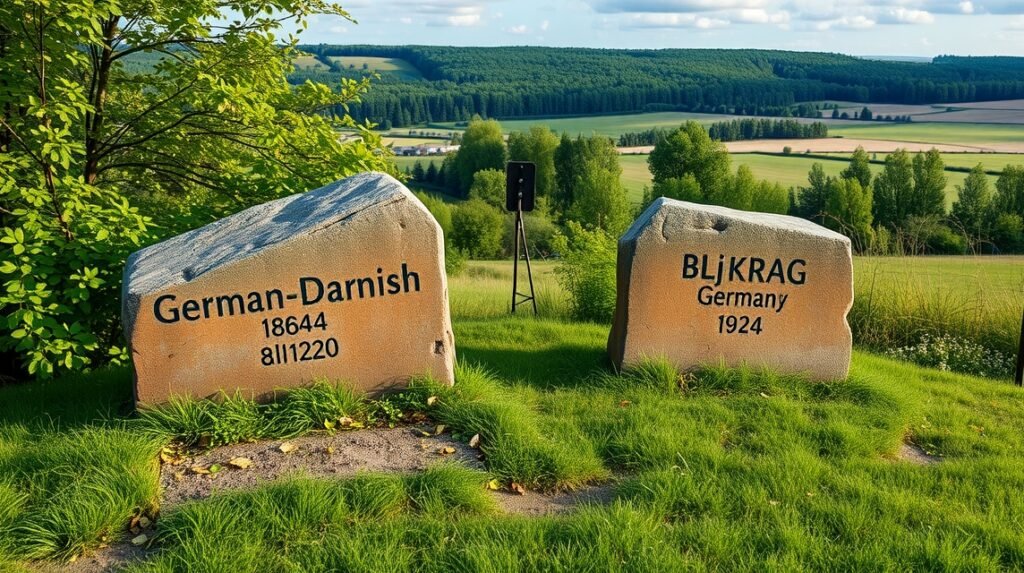 Régi német-dán határkövek Blåkrog környékén.