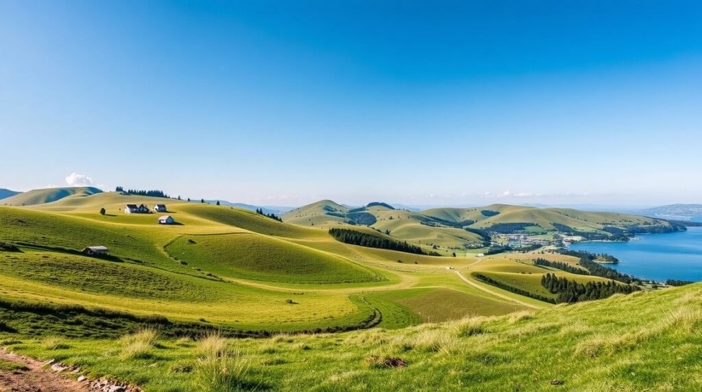 Dombos tájak és tengerparti panoráma Blåkrog közelében