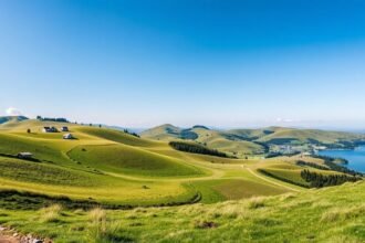 Dombos tájak és tengerparti panoráma Blåkrog közelében
