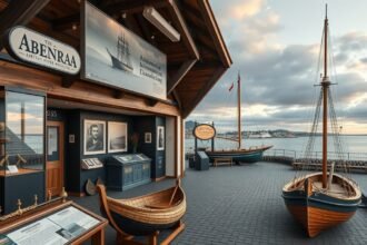 Az Aabenraa Múzeum kültéri kiállítása tengerészeti hajómodellekkel.