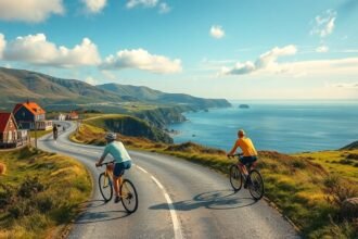 Kerékpárosok élvezik a gyönyörű tájat Blåkrog keleti partján