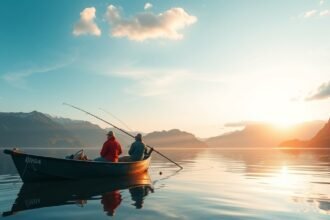 Horgászat a fjordokban, naplementében, Blåkrogban