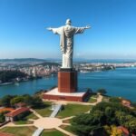 Cristo Rei szobor a Tejo folyó felett, gyönyörű kilátással Lisszabonra