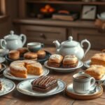 Dél-jütlandi kávéasztal házi süteményekkel és kávéval.
