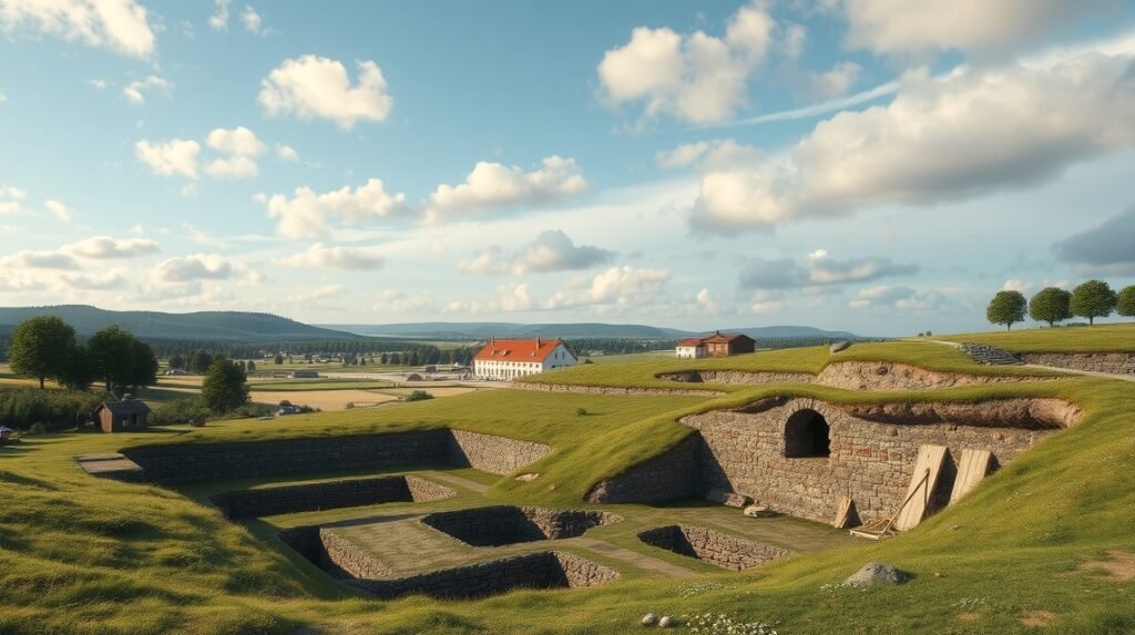 Boeslunde bronzkori aranyleletek lelőhelyének képe Dánia táján.
