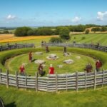 Trelleborg viking gyűrűvár látképe a vidéki tájban