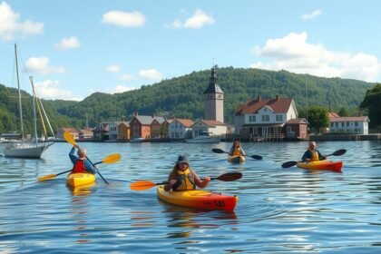 Kajakozás a Skælskør-fjordban Boeslunde közelében, Dánia