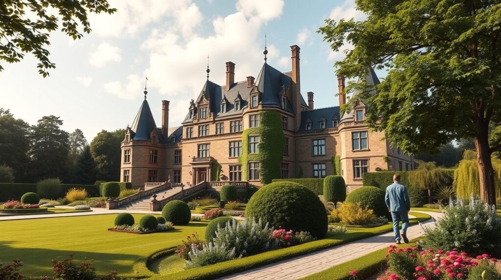 A Holsteinborg kastély gyönyörű kertje Boeslundban, Dánia.