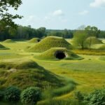 Őskori halomsírok Boeslunde környékén, Dánia zöld táján.