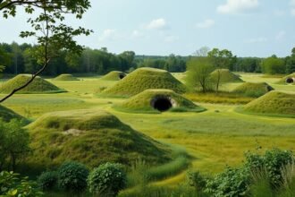 Őskori halomsírok Boeslunde környékén, Dánia zöld táján.
