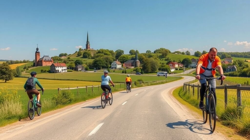 Kerékpárosok Boeslunde vidéki útján, Dánia