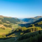 Panorámás kilátás a Fosdalen völgyre Brovst közelében, Dánia.