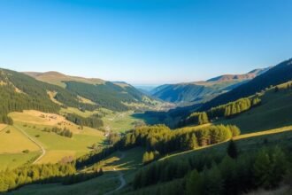 Panorámás kilátás a Fosdalen völgyre Brovst közelében, Dánia.