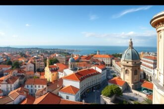 Panoráma Lisszabon városáról, látni a Miradouro da Senhora do Monte-t