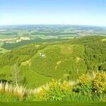 Kilátás a Janum Kjøt dombról Brovstban Dánia vibráló zöld tájjal