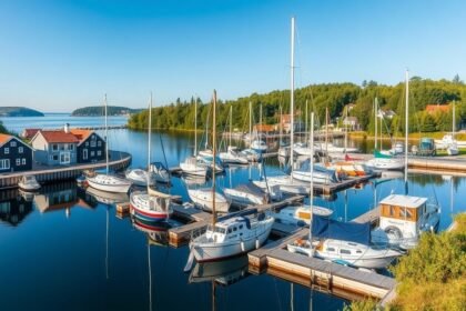 Attrup Havn kikötője rusztikus halászhajókkal Észak-Dániában.