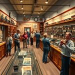 Brovst Harmonikamúzeuma interaktív kiállítással és látogatókkal.