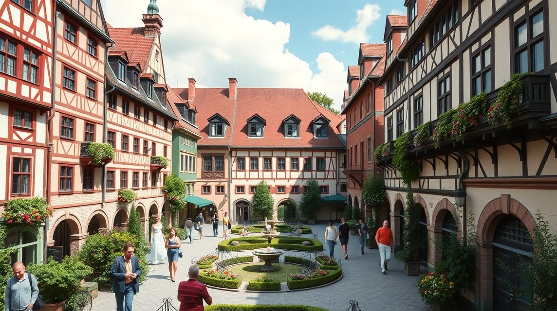 Augsburg Fuggerei, a világ legrégebbi szociális lakótelepe.